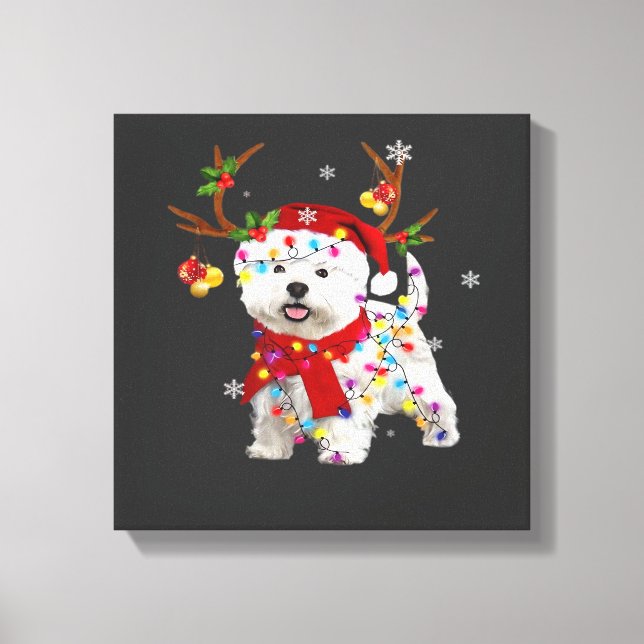 Rolig Westie jul tee ren jul ljus Canvastryck (Framsida)