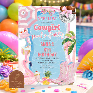 Rolig Whimsical Cowgirl Flick födelsedags Poolpart Inbjudningar