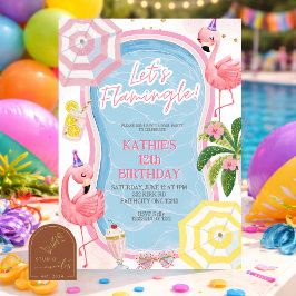 Rolig Whimsical Flamingo Pool Födelsedagsfest Inbjudningar