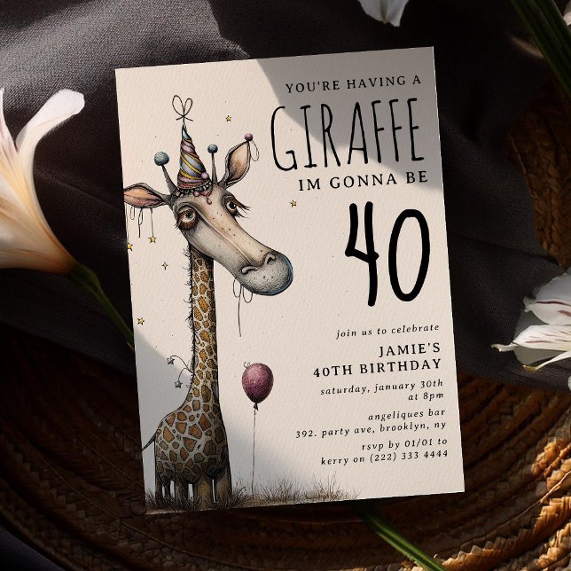 Rolig Whimsical Giraff Vuxen Födelsedag Inbjudningar (Skapare uppladdad)