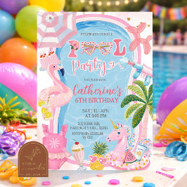 Rolig Whimsical Poolparty Födelsedagsinbjudan Inbjudningar