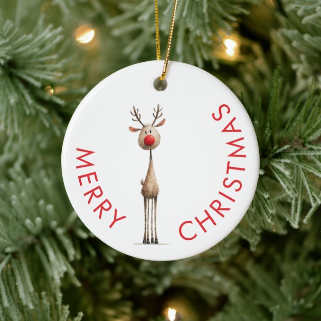 Rolig Whimsical Ren Glad Jul Julgransprydnad Keramik (Träd)