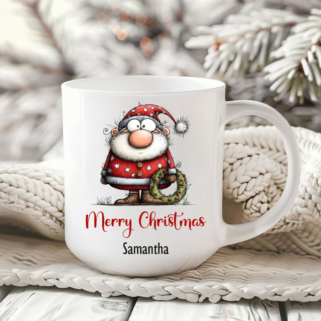 Rolig Whimsical Tomte Minimalist Kaffe Mugg (Funny Whimsical Santa Claus Minimalist Coffee Mug)