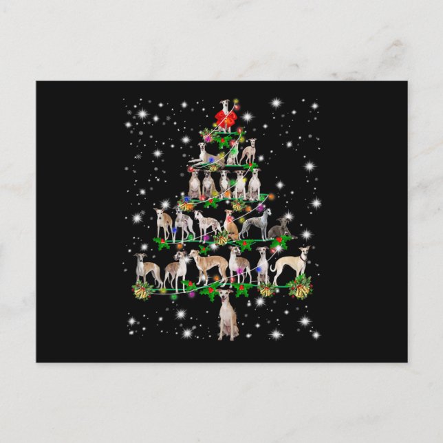 rolig whippet julgran ornament dekoration present helg vykort (Framsida)