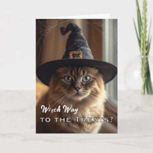 Rolig Whiskerween med Halloween-häxkatta Kort