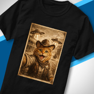 Rolig Wild West Cowboy Katt Alien Vintage Sci-Fi T Shirt