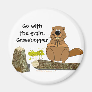 Rolig Wood roterande bäver- och gräshoppatecknad Magnet