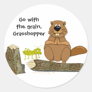 Rolig Wood roterande bäver- och gräshoppatecknad Runt Klistermärke