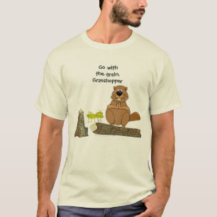 Rolig Wood roterande bäver- och gräshoppatecknad T Shirt
