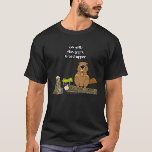 Rolig Wood roterande bäver- och gräshoppatecknad T Shirt