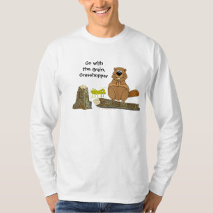 Rolig Wood roterande bäver- och gräshoppatecknad Tee Shirt