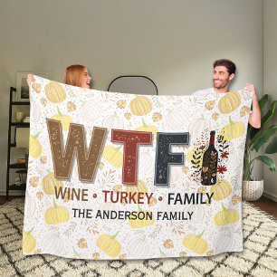 Rolig WTF Vin Kalkon Familj Thanksgiving Fleecefilt