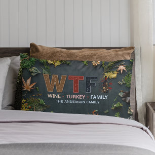 Rolig WTF Vin Kalkon Familj Thanksgiving Lumbarkudde