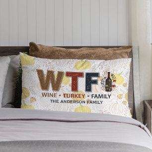 Rolig WTF Vin Kalkon Familj Thanksgiving Lumbarkudde