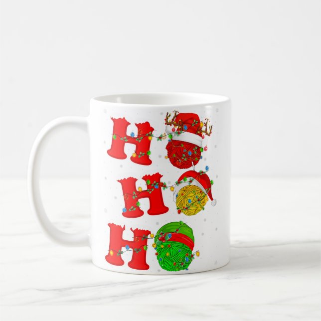Rolig Xmas Belysning Tomte Ho Ho Ho Stickning Kris Kaffemugg (Vänster)