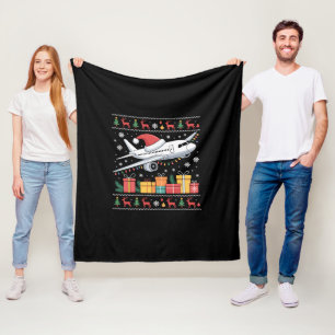 Rolig Xmas Belysning Träd Tomte Ful Flygplan Fleecefilt