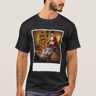 Rolig Xmas Katt Selfie med Tomte Klaus Gåvor Chris T Shirt