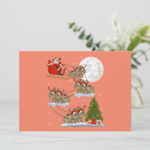 Rolig Xmas Ljus Träd Tomte Ridande Kanin Xmas Inbjudningar