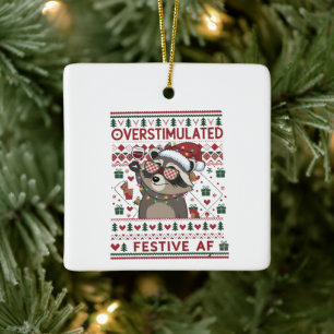 Rolig Xmas Överstimulerad & Festlig Af Tvättbjörn Julgransprydnad Keramik