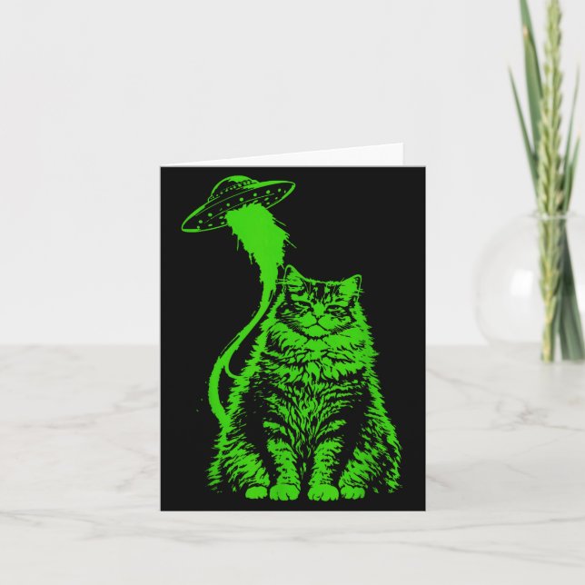 Rolig Y2k Alien Katt Bortförande Meme Kort (Framsida)