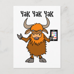Rolig Yak som pratar i mobiltelefon Cartoon Vykort
