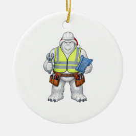 Rolig Yeti Abominable Snöman Byggnadsarbetare Julgransprydnad Keramik