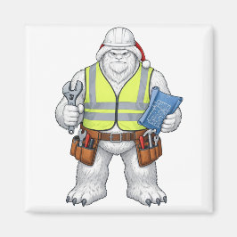 Rolig Yeti Abominable Snöman Byggnadsarbetare Magnet
