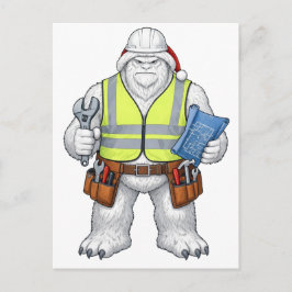 Rolig Yeti Abominable Snöman Byggnadsarbetare Vykort