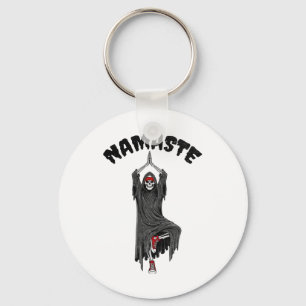 Rolig Yoga Namaste Halloween Skelett Reaper Träd Nyckelring