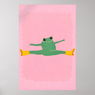 Rolig Yogagrodde Split Poster, Rosa Leken Cartoon Poster
