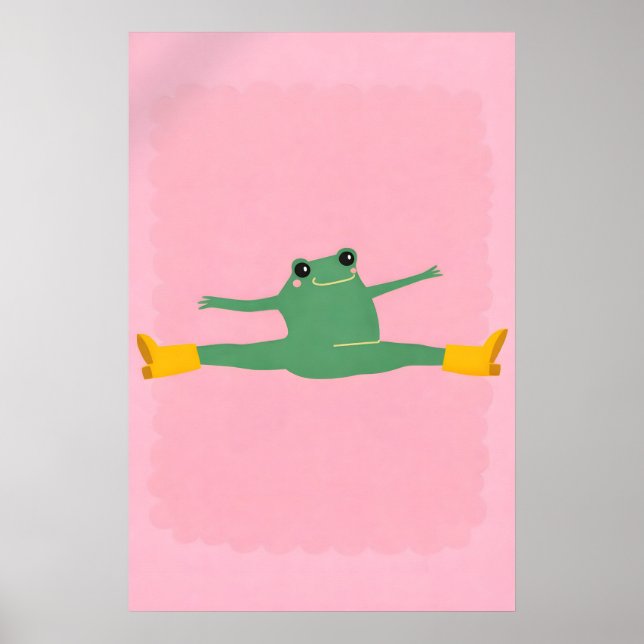 Rolig Yogagrodde Split Poster, Rosa Leken Cartoon Poster (Framsidan)