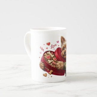 Rolig Yorkie Alla Hjärtans Dag-mugg | Bedårande Yo Benporslin Mugg