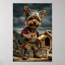 Rolig Yorkie Byggarbetare Affisch – Lekfull