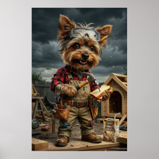 Rolig Yorkie Byggarbetare Affisch – Lekfull