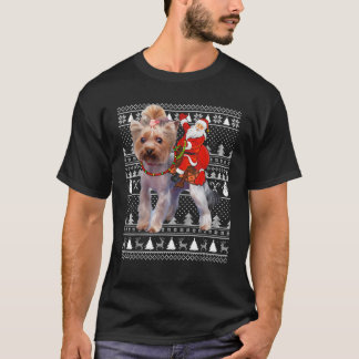 Rolig Yorkie Hund Älskare Tomte Ridande Yorkie Ful T Shirt
