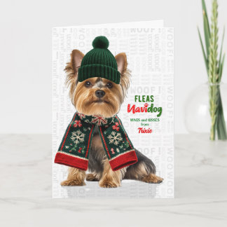 Rolig Yorkie Hund Loppor Navidog med Namn Helgkort