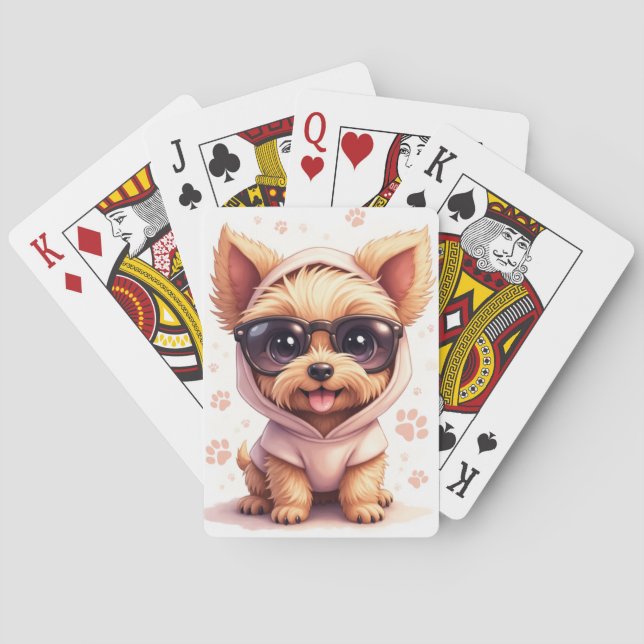 Rolig Yorkipoo Kawaii Hund Casinokort (Baksidan)