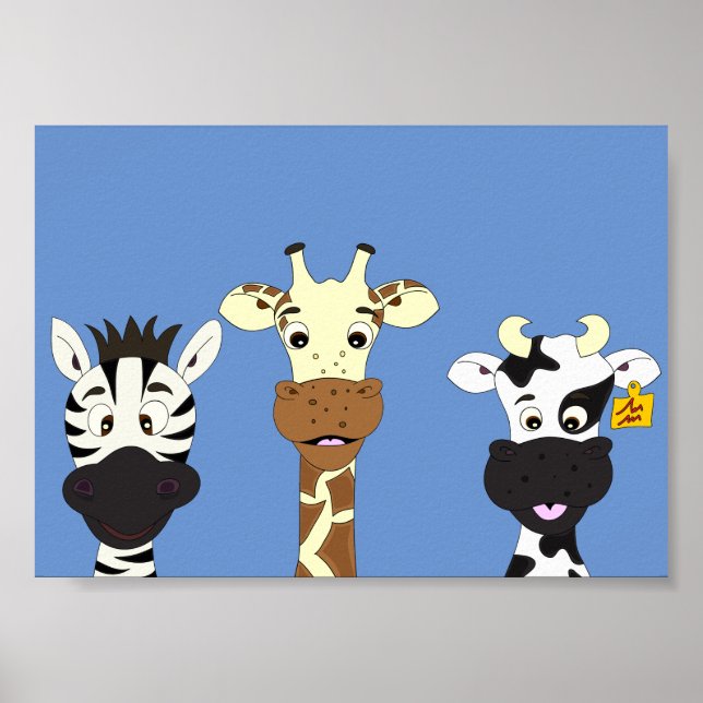 Rolig zebra giraff ko tecknad film barn affisch (Framsidan)