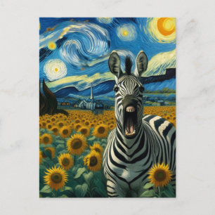 Rolig zebra i falskt solrosfält av Van Gogh Vykort