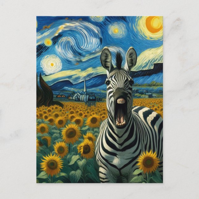Rolig zebra i falskt solrosfält av Van Gogh Vykort (Framsida)