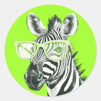 Rolig zebra med gröna glasögon | Söt Runt Klistermärke