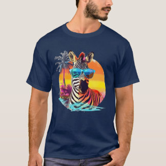 Rolig zebra med solglasögon retro stil för pojke t shirt