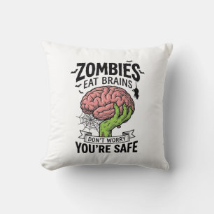 Rolig Zombie Äter Hjärnor Du är Säker Halloween De Kudde