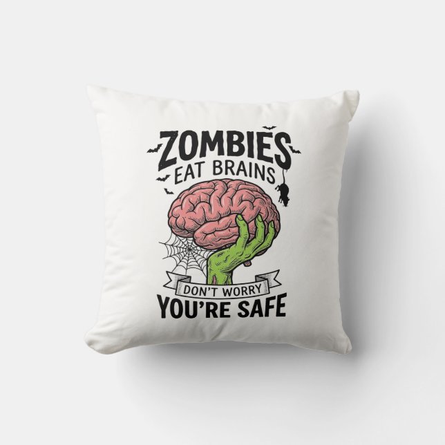 Rolig Zombie Äter Hjärnor Du är Säker Halloween De Kudde (Framsida)