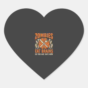 Rolig Zombie Äter Hjärnor Halloween Vektor Design Hjärtformat Klistermärke