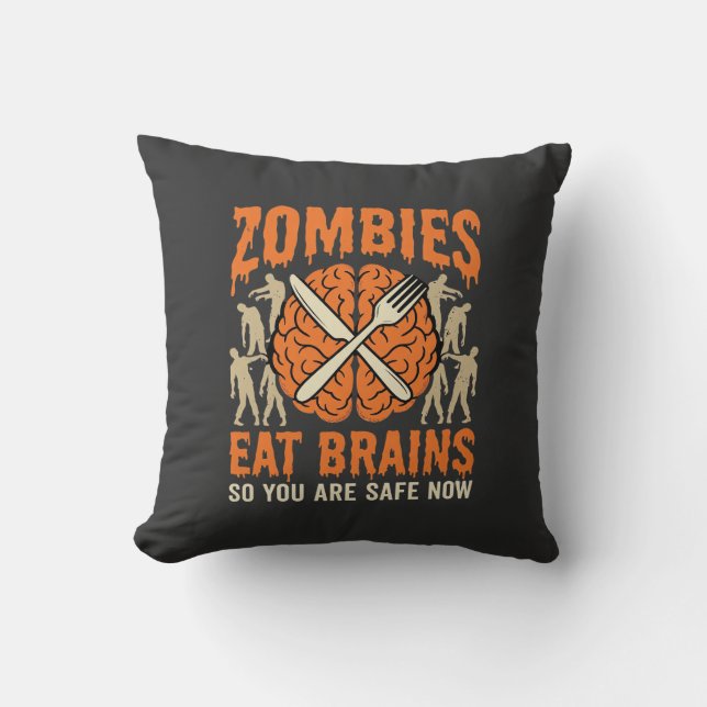 Rolig Zombie Äter Hjärnor Halloween Vektor Design Kudde (Framsida)