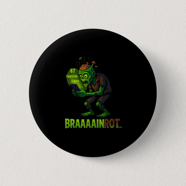 Rolig Zombie Brainrot Meme 6 7 Halloween Pojkar Ba Knapp (Framsida)