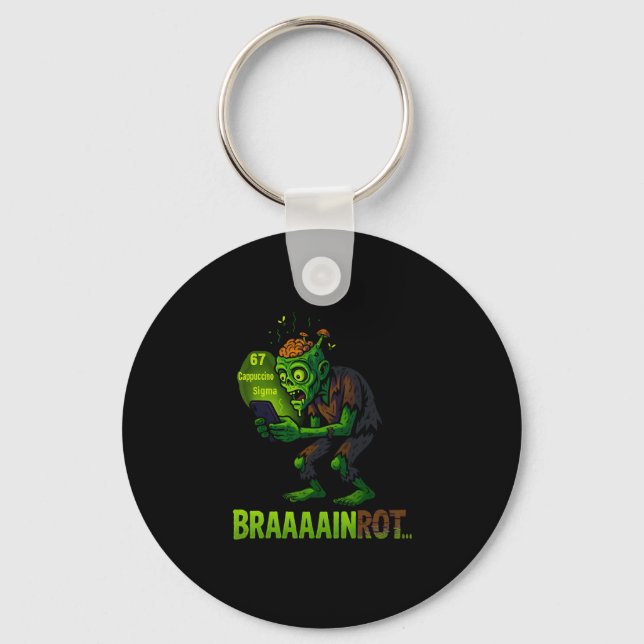 Rolig Zombie Brainrot Meme 6 7 Halloween Pojkar Ba Nyckelring (Framsida)