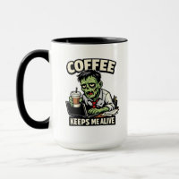 Rolig Zombie Kaffe T-Shirt – Kaffe Håller Mig Vid 