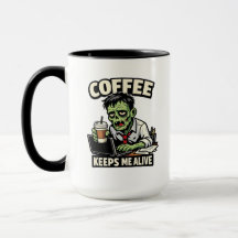 Rolig Zombie Kaffe T-Shirt – Kaffe Håller Mig Vid